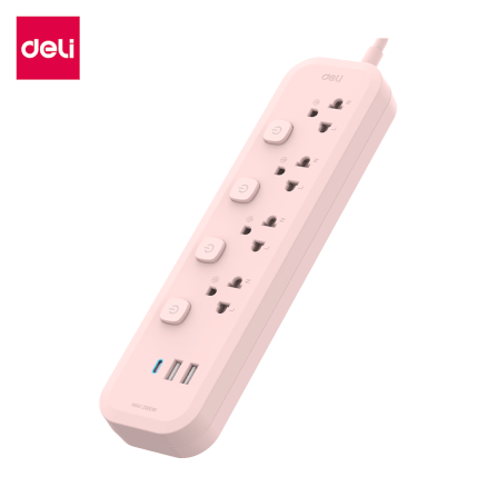 รางปลั๊กไฟ 4 ช่อง 2USB 1TypeC Deli CT496-PK-01 ความยาวสาย 3 เมตร_0